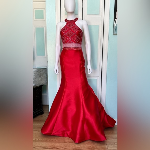 strapless open back dress Sawyer Strapless Fringe Red Dress – Sesidy main image 1